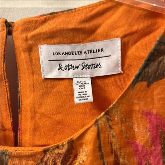 & Other Stories Asymmetrical Ruffle Dress in Orange and Pink Floral - Picture 7 of 12